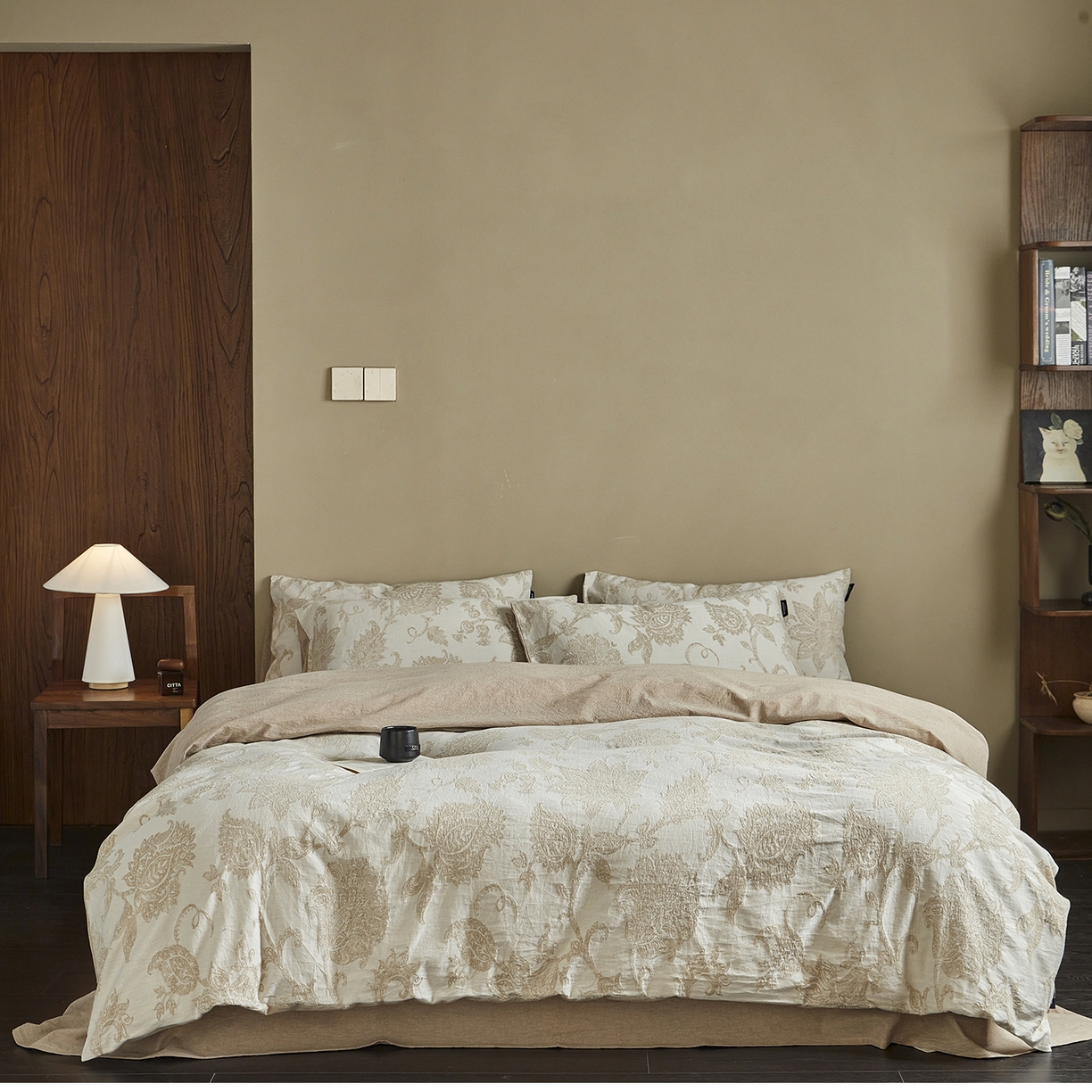 风向标家纺 2026新款厚织提花麻感水洗全棉四件套-风格一 奈予-驼麻