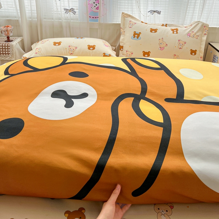 91家纺网 家纺一手货源 找家纺 KT猫直营店 2026新款卡通斜纹磨毛大版四件套 波点熊