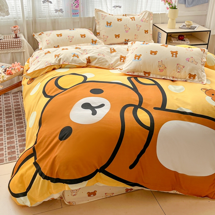 91家纺网 家纺一手货源 找家纺 KT猫直营店 2026新款卡通斜纹磨毛大版四件套 波点熊