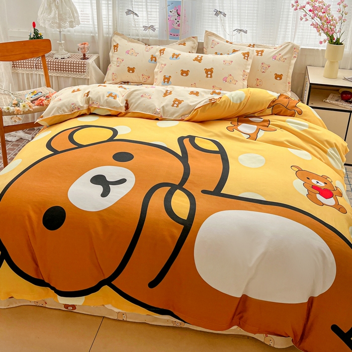 91家纺网 家纺一手货源 找家纺 KT猫直营店 2026新款卡通斜纹磨毛大版四件套 波点熊