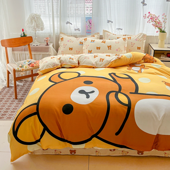 91家纺网 家纺一手货源 找家纺 KT猫直营店 2026新款卡通斜纹磨毛大版四件套 波点熊