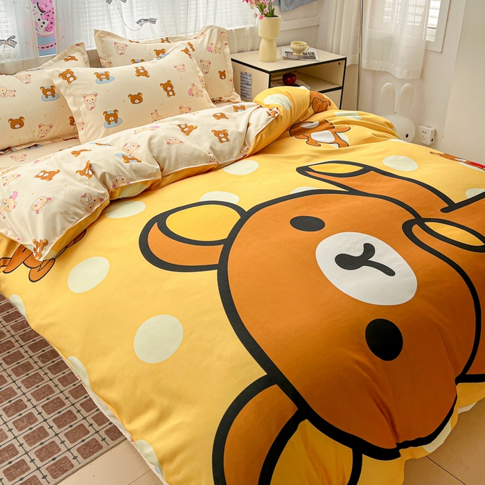 91家纺网 家纺一手货源 找家纺 KT猫直营店 2026新款卡通斜纹磨毛大版四件套 波点熊