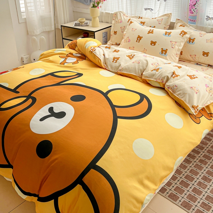 91家纺网 家纺一手货源 找家纺 KT猫直营店 2026新款卡通斜纹磨毛大版四件套 波点熊