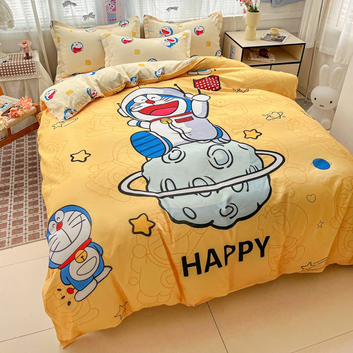 91家纺网 家纺一手货源 找家纺 KT猫直营店 2026新款卡通斜纹磨毛大版四件套 登月叮当-黄