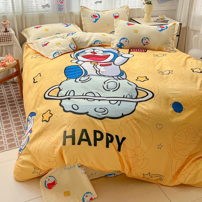 91家纺网 家纺一手货源 找家纺 KT猫直营店 2026新款卡通斜纹磨毛大版四件套 登月叮当-黄