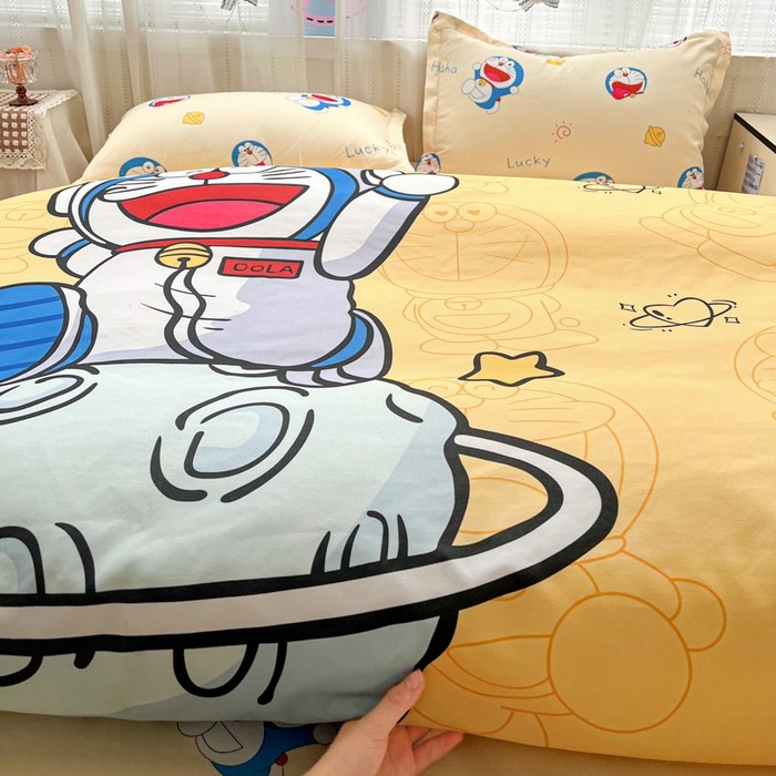 91家纺网 家纺一手货源 找家纺 KT猫直营店 2026新款卡通斜纹磨毛大版四件套 登月叮当-黄