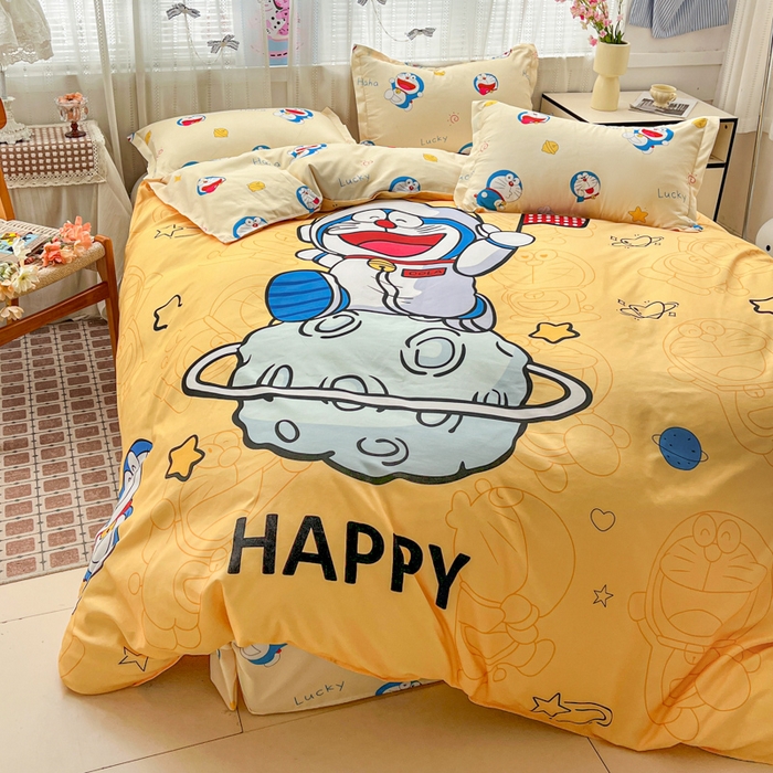 91家纺网 家纺一手货源 找家纺 KT猫直营店 2026新款卡通斜纹磨毛大版四件套 登月叮当-黄