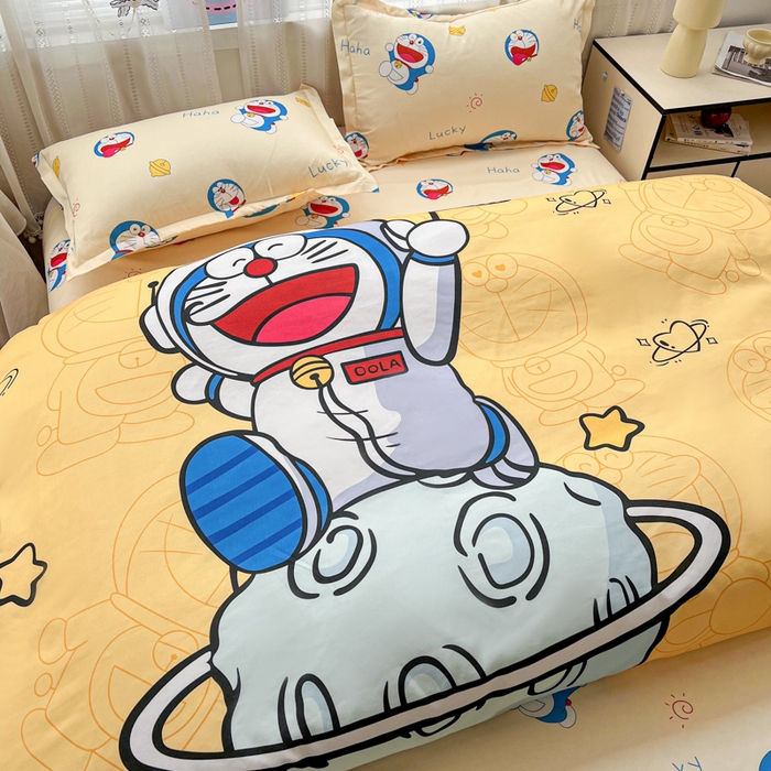 91家纺网 家纺一手货源 找家纺 KT猫直营店 2026新款卡通斜纹磨毛大版四件套 登月叮当-黄