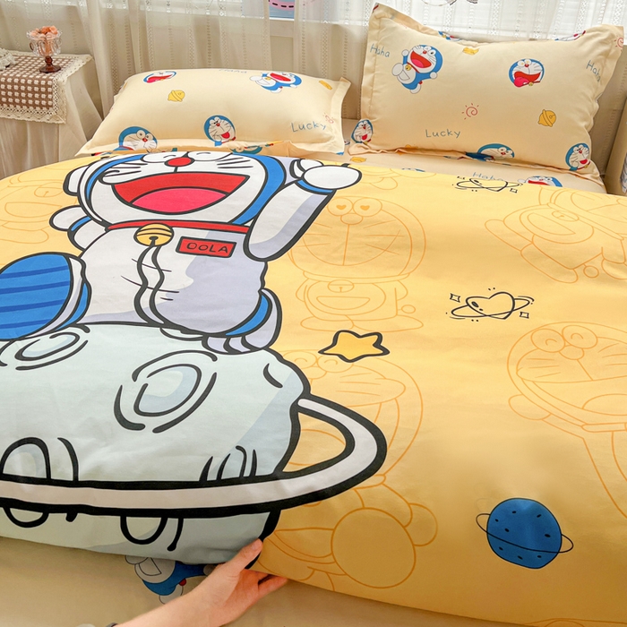 91家纺网 家纺一手货源 找家纺 KT猫直营店 2026新款卡通斜纹磨毛大版四件套 登月叮当-黄