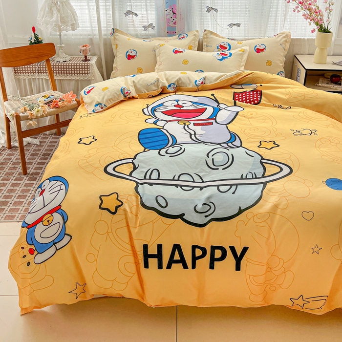 91家纺网 家纺一手货源 找家纺 KT猫直营店 2026新款卡通斜纹磨毛大版四件套 登月叮当-黄