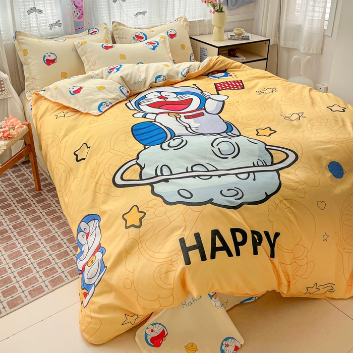 91家纺网 家纺一手货源 找家纺 KT猫直营店 2026新款卡通斜纹磨毛大版四件套 登月叮当-黄