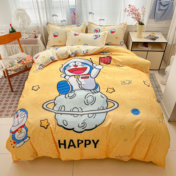 KT猫直营店 2026新款卡通斜纹磨毛大版四件套 登月叮当-黄