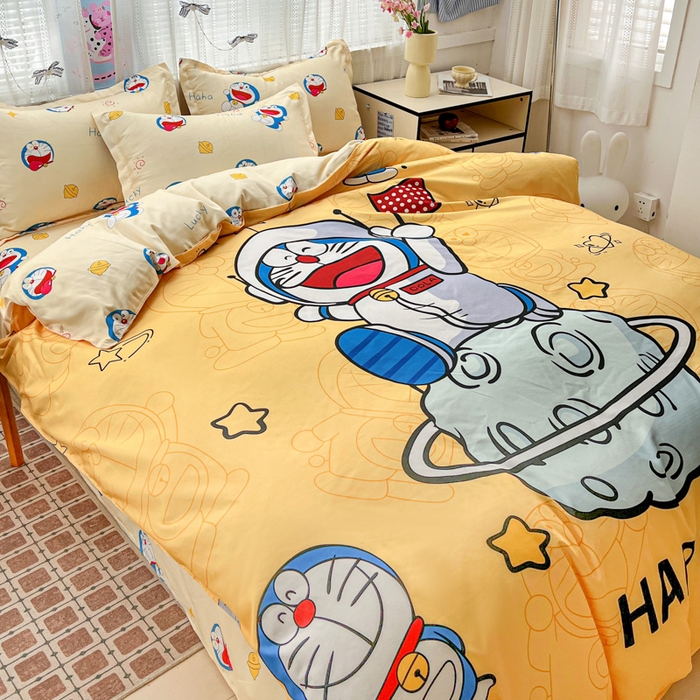 91家纺网 家纺一手货源 找家纺 KT猫直营店 2026新款卡通斜纹磨毛大版四件套 登月叮当-黄