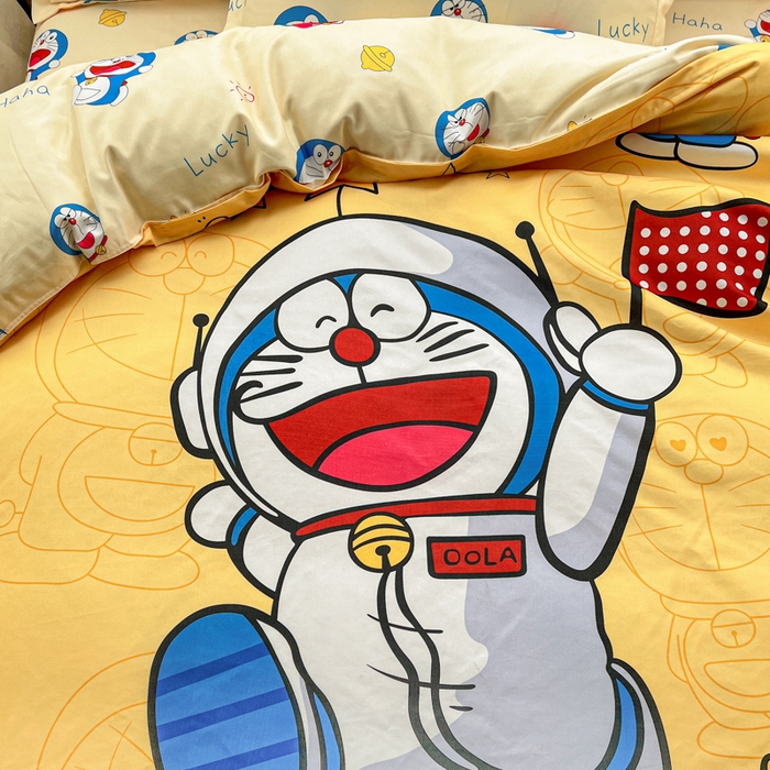 91家纺网 家纺一手货源 找家纺 KT猫直营店 2026新款卡通斜纹磨毛大版四件套 登月叮当-黄