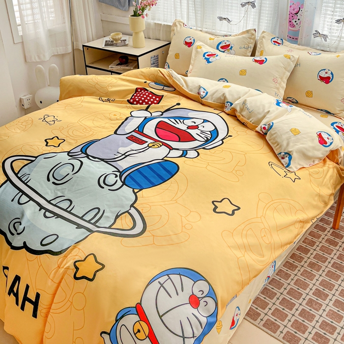 91家纺网 家纺一手货源 找家纺 KT猫直营店 2026新款卡通斜纹磨毛大版四件套 登月叮当-黄