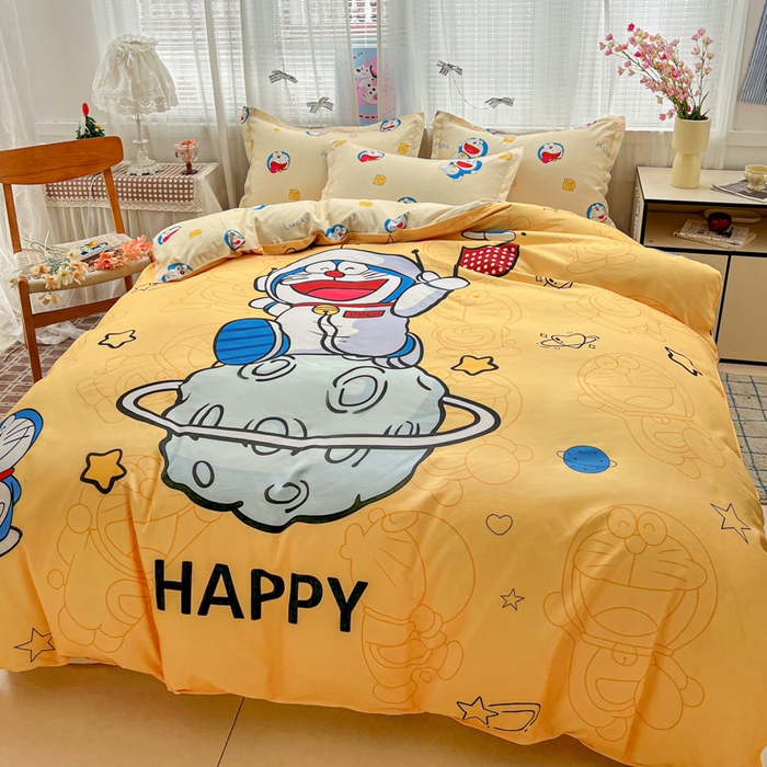 91家纺网 家纺一手货源 找家纺 KT猫直营店 2026新款卡通斜纹磨毛大版四件套 登月叮当-黄