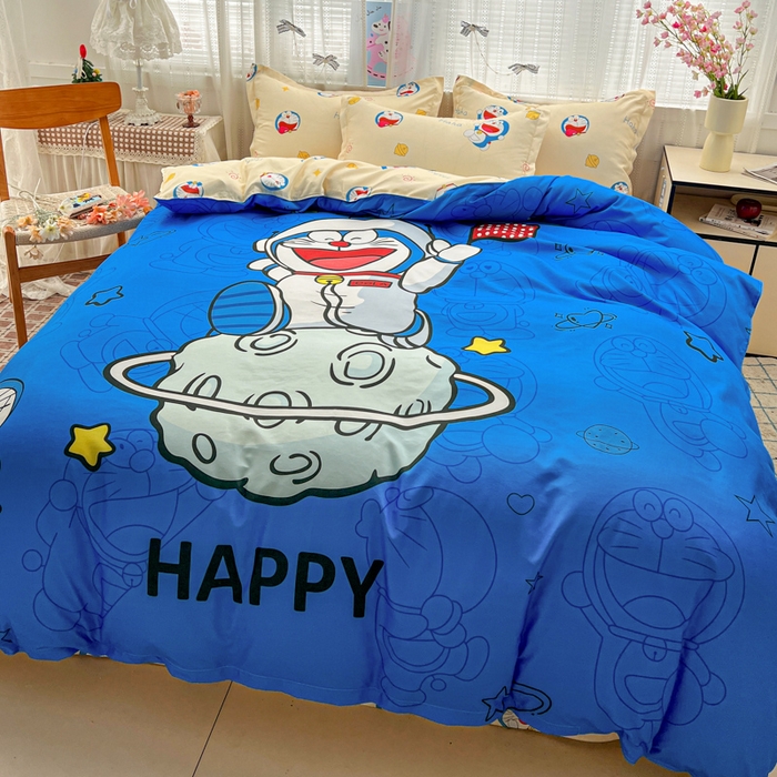 91家纺网 家纺一手货源 找家纺 KT猫直营店 2026新款卡通斜纹磨毛大版四件套 登月叮当-蓝