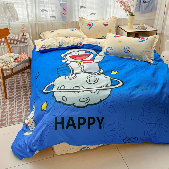 91家纺网 家纺一手货源 找家纺 KT猫直营店 2026新款卡通斜纹磨毛大版四件套 登月叮当-蓝