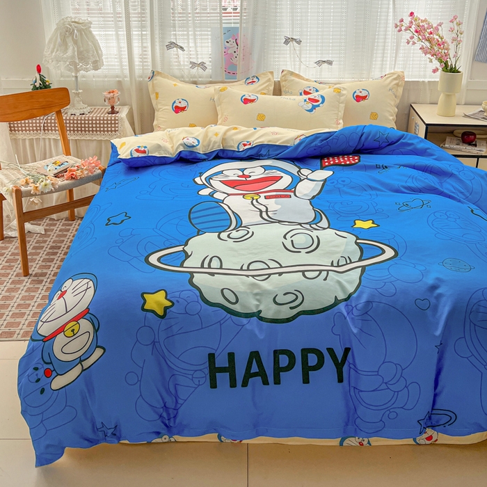 91家纺网 家纺一手货源 找家纺 KT猫直营店 2026新款卡通斜纹磨毛大版四件套 登月叮当-蓝