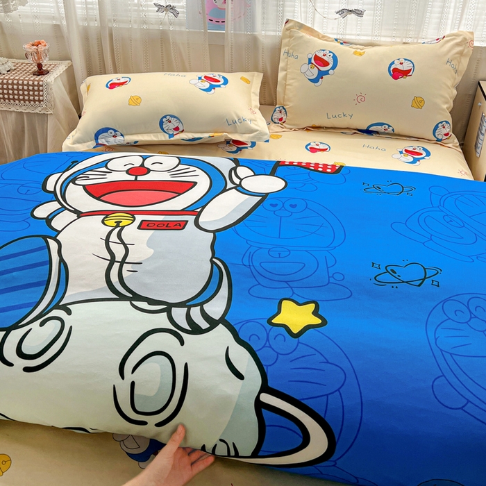 91家纺网 家纺一手货源 找家纺 KT猫直营店 2026新款卡通斜纹磨毛大版四件套 登月叮当-蓝