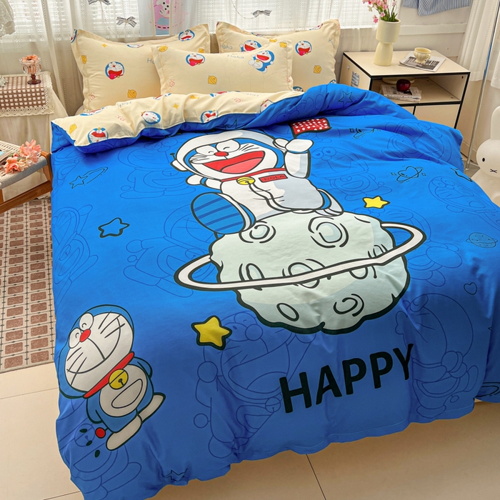 91家纺网 家纺一手货源 找家纺 KT猫直营店 2026新款卡通斜纹磨毛大版四件套 登月叮当-蓝