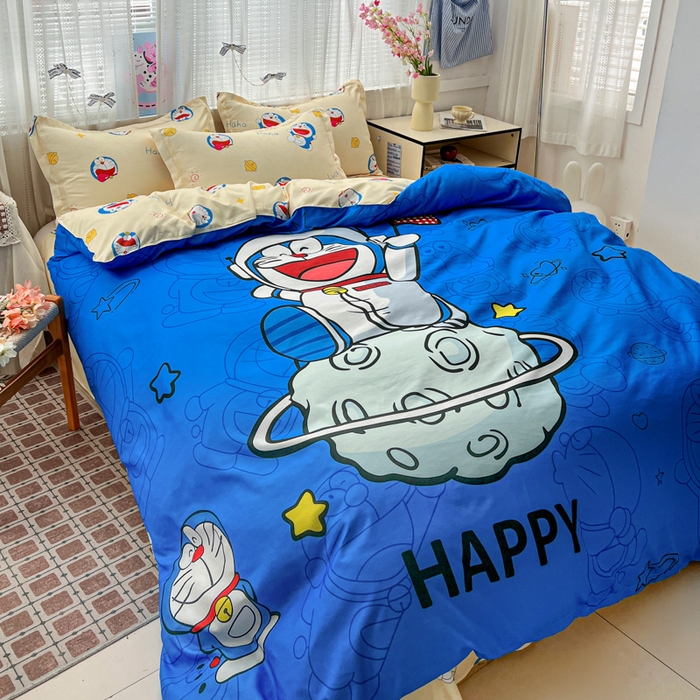 91家纺网 家纺一手货源 找家纺 KT猫直营店 2026新款卡通斜纹磨毛大版四件套 登月叮当-蓝