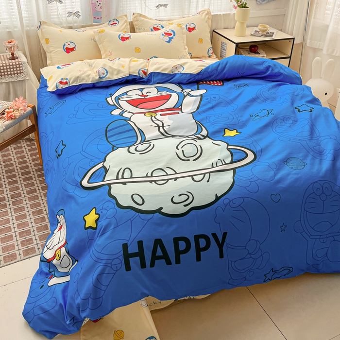 91家纺网 家纺一手货源 找家纺 KT猫直营店 2026新款卡通斜纹磨毛大版四件套 登月叮当-蓝