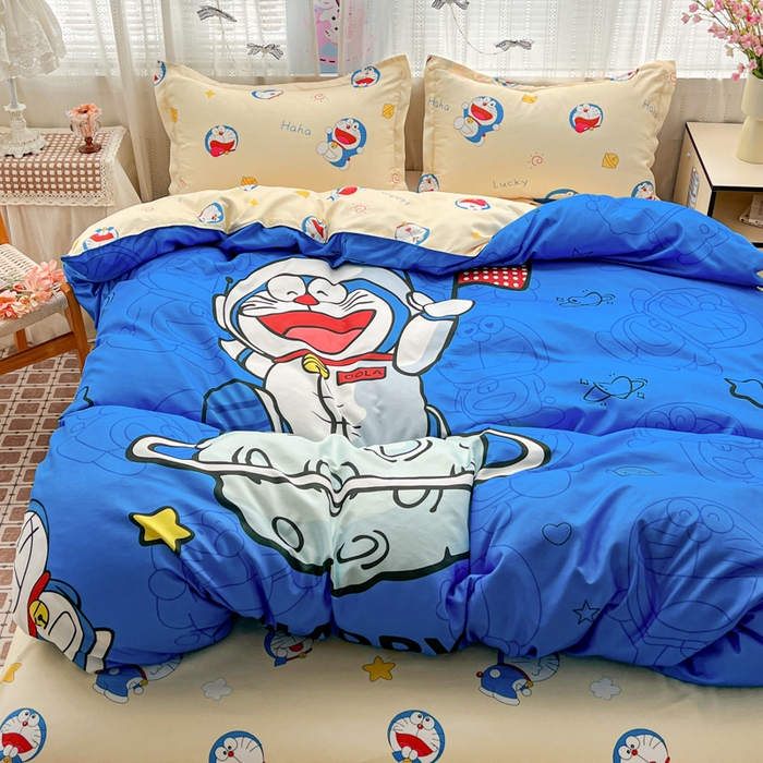 91家纺网 家纺一手货源 找家纺 KT猫直营店 2026新款卡通斜纹磨毛大版四件套 登月叮当-蓝