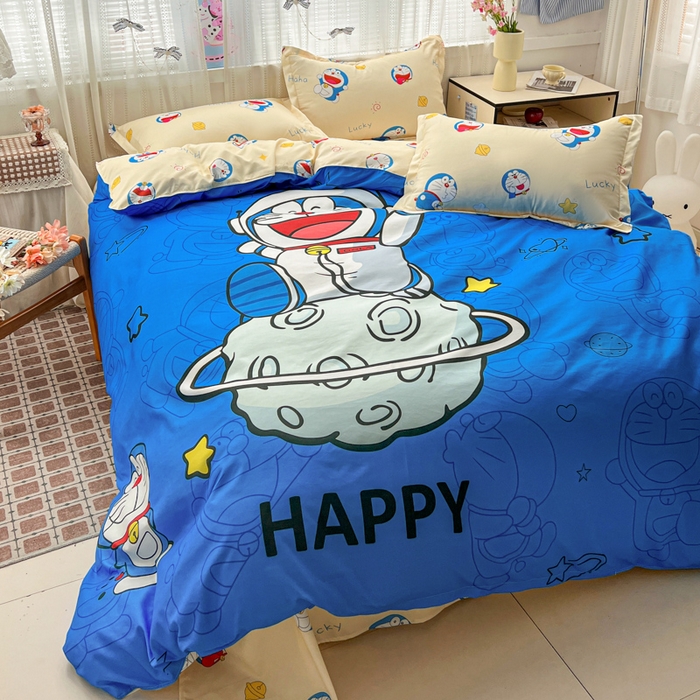 91家纺网 家纺一手货源 找家纺 KT猫直营店 2026新款卡通斜纹磨毛大版四件套 登月叮当-蓝