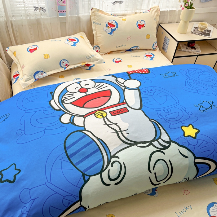 91家纺网 家纺一手货源 找家纺 KT猫直营店 2026新款卡通斜纹磨毛大版四件套 登月叮当-蓝