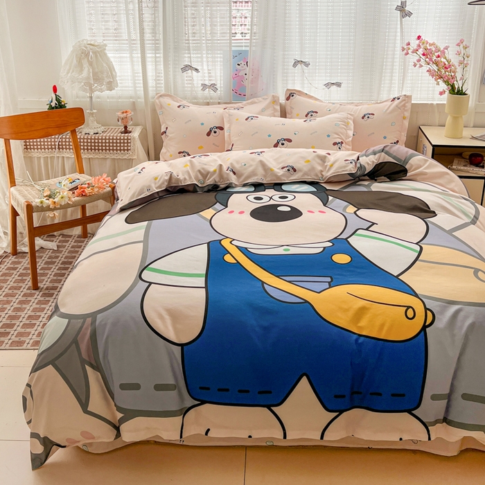 91家纺网 家纺一手货源 找家纺 KT猫直营店 2026新款卡通斜纹磨毛大版四件套 飞行汪