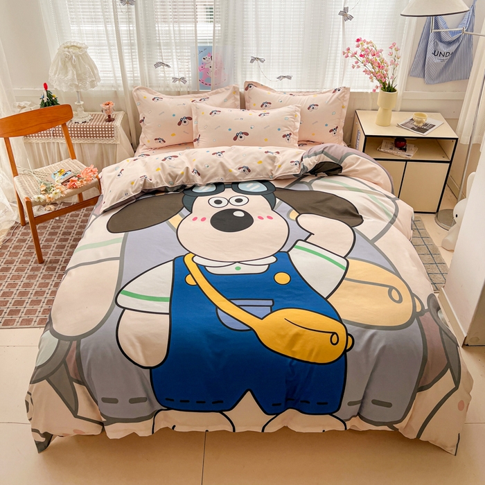 KT猫直营店 2026新款卡通斜纹磨毛大版四件套 飞行汪