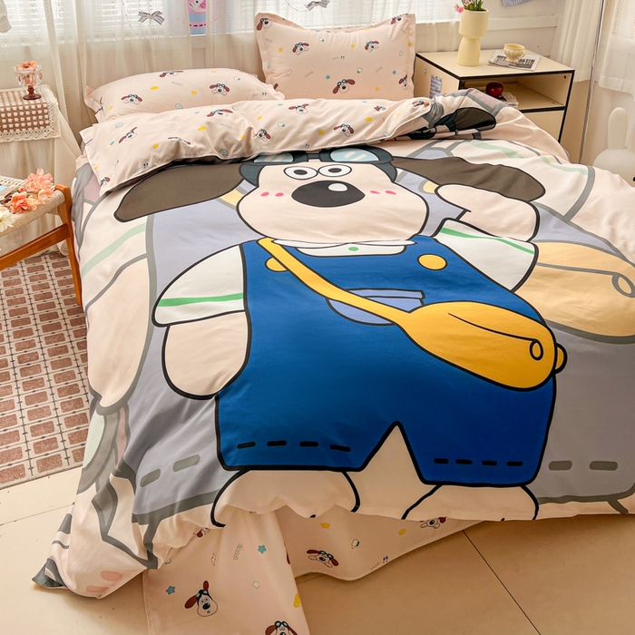 91家纺网 家纺一手货源 找家纺 KT猫直营店 2026新款卡通斜纹磨毛大版四件套 飞行汪