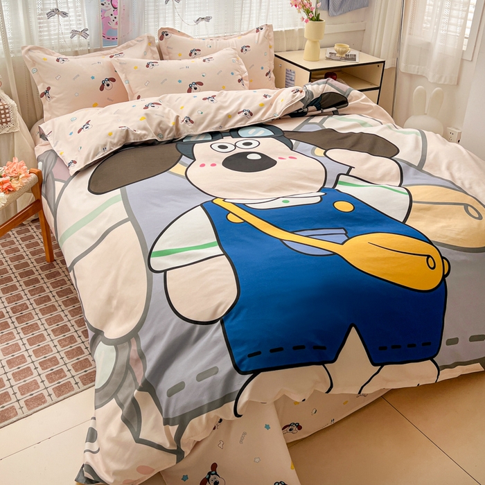 91家纺网 家纺一手货源 找家纺 KT猫直营店 2026新款卡通斜纹磨毛大版四件套 飞行汪