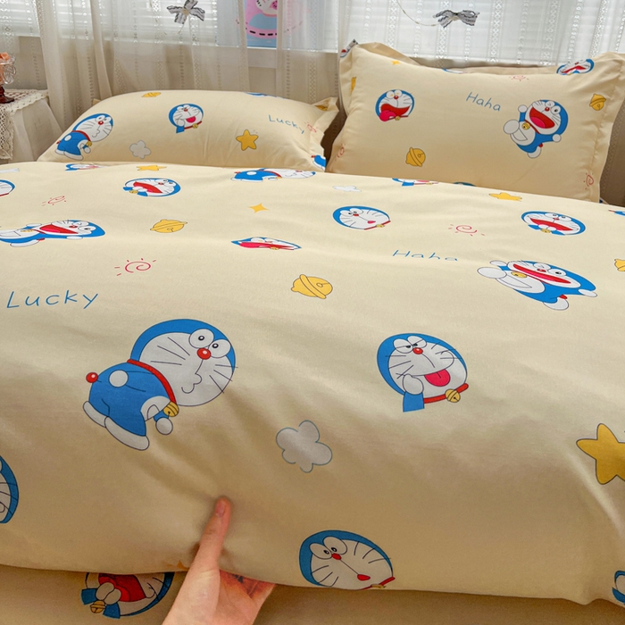 91家纺网 家纺一手货源 找家纺 KT猫直营店 2026新款卡通斜纹磨毛大版四件套 蓝胖子-黄