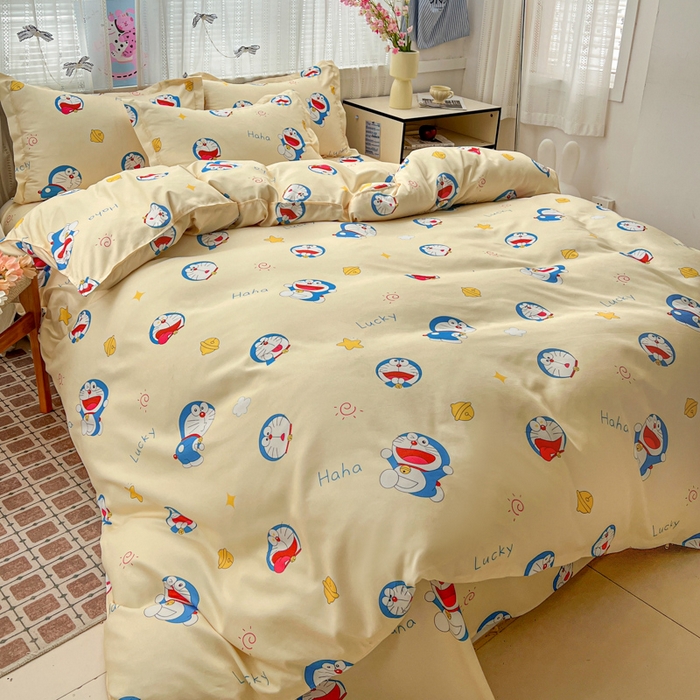 91家纺网 家纺一手货源 找家纺 KT猫直营店 2026新款卡通斜纹磨毛大版四件套 蓝胖子-黄