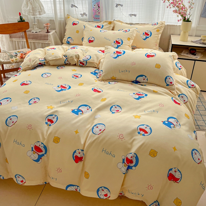 91家纺网 家纺一手货源 找家纺 KT猫直营店 2026新款卡通斜纹磨毛大版四件套 蓝胖子-黄