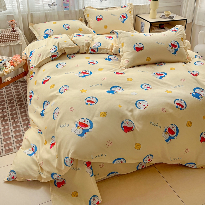 91家纺网 家纺一手货源 找家纺 KT猫直营店 2026新款卡通斜纹磨毛大版四件套 蓝胖子-黄