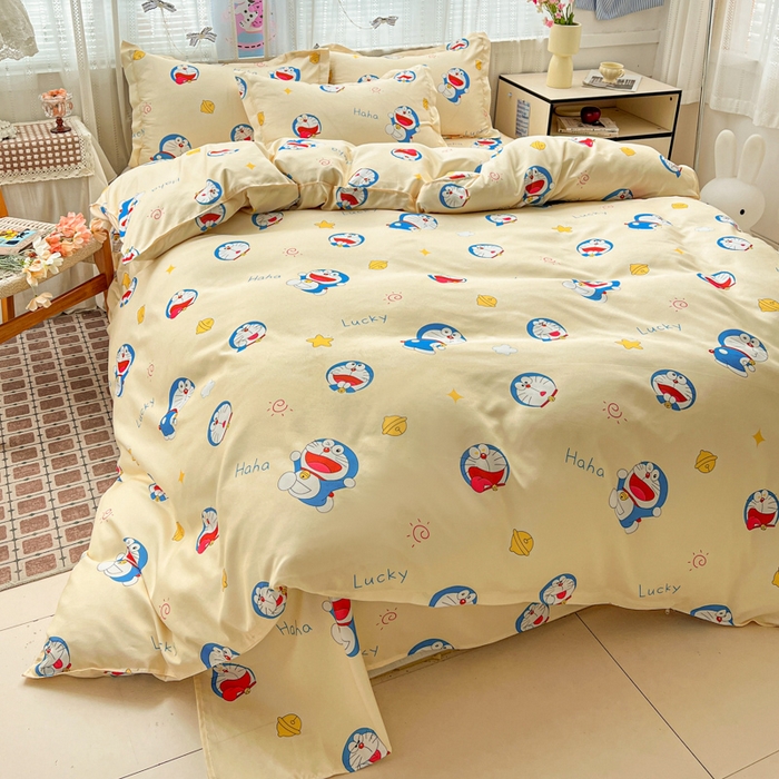 91家纺网 家纺一手货源 找家纺 KT猫直营店 2026新款卡通斜纹磨毛大版四件套 蓝胖子-黄