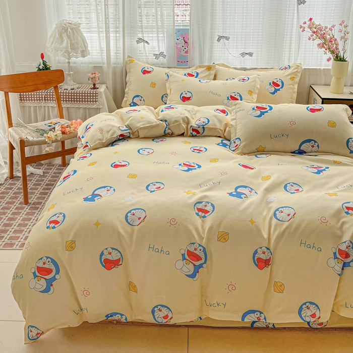 91家纺网 家纺一手货源 找家纺 KT猫直营店 2026新款卡通斜纹磨毛大版四件套 蓝胖子-黄