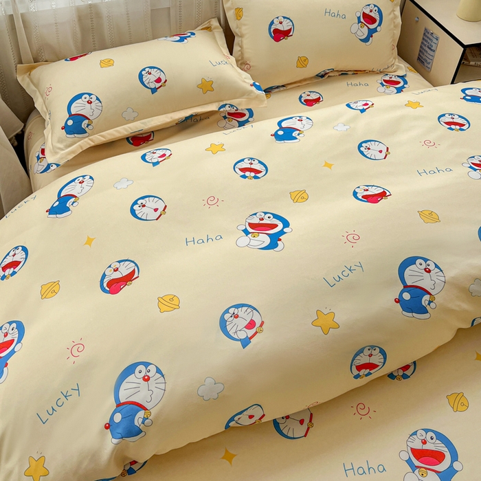 91家纺网 家纺一手货源 找家纺 KT猫直营店 2026新款卡通斜纹磨毛大版四件套 蓝胖子-黄