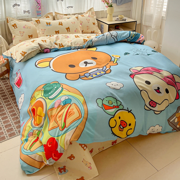 91家纺网 家纺一手货源 找家纺 KT猫直营店 2026新款卡通斜纹磨毛大版四件套 懒懒熊