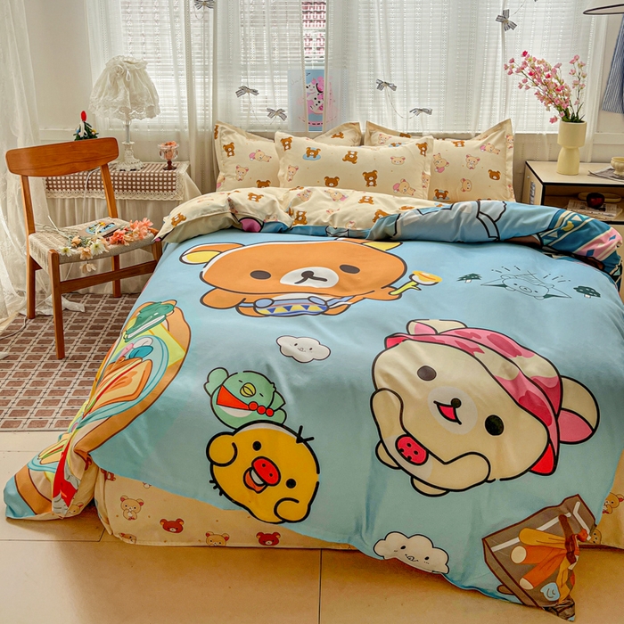 91家纺网 家纺一手货源 找家纺 KT猫直营店 2026新款卡通斜纹磨毛大版四件套 懒懒熊