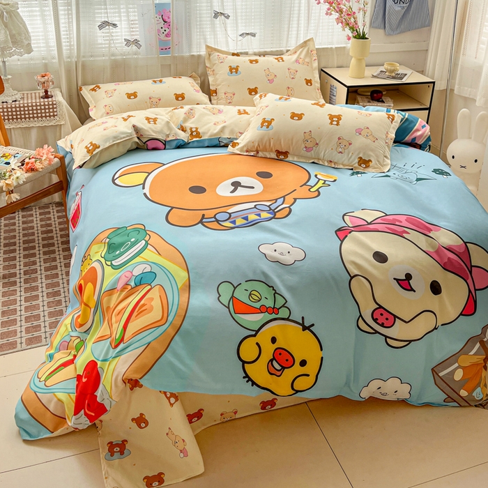 91家纺网 家纺一手货源 找家纺 KT猫直营店 2026新款卡通斜纹磨毛大版四件套 懒懒熊