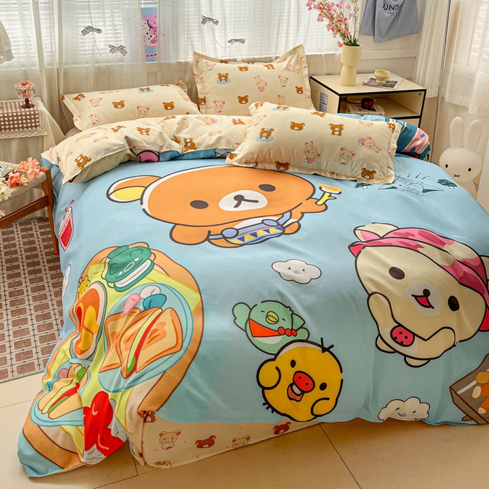 91家纺网 家纺一手货源 找家纺 KT猫直营店 2026新款卡通斜纹磨毛大版四件套 懒懒熊