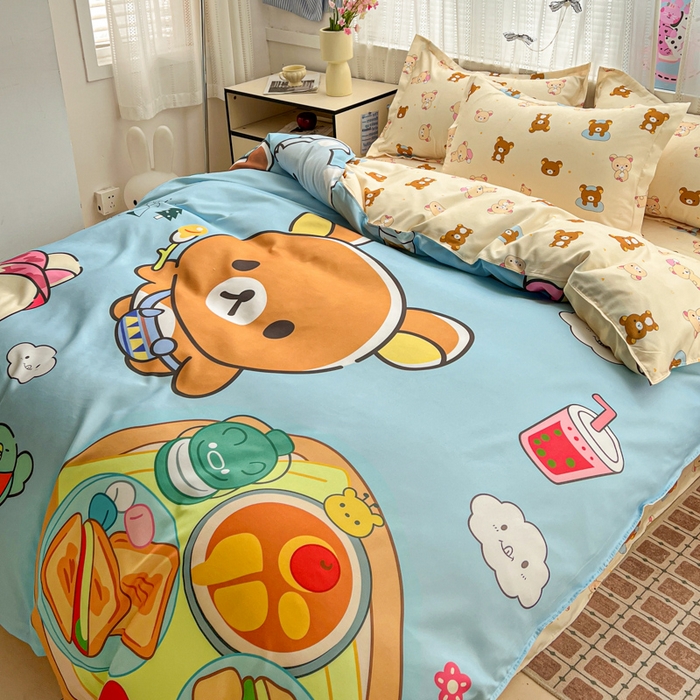 91家纺网 家纺一手货源 找家纺 KT猫直营店 2026新款卡通斜纹磨毛大版四件套 懒懒熊