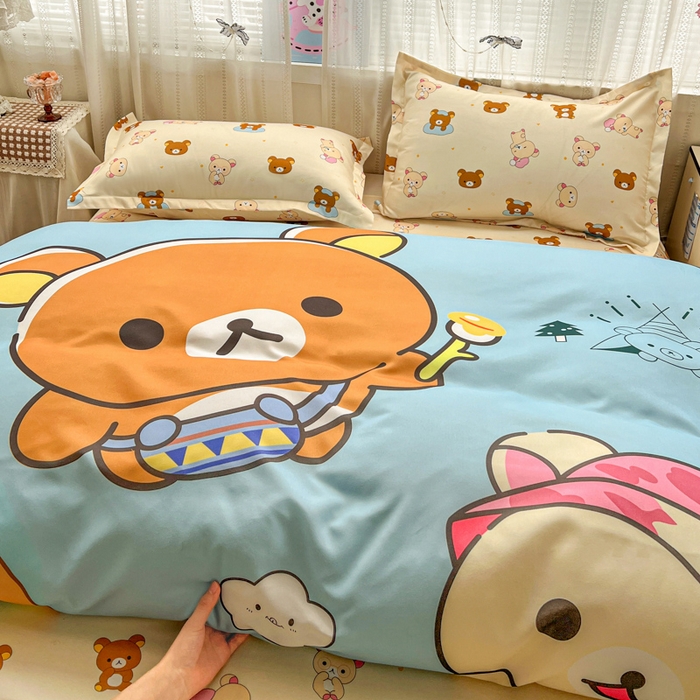 91家纺网 家纺一手货源 找家纺 KT猫直营店 2026新款卡通斜纹磨毛大版四件套 懒懒熊