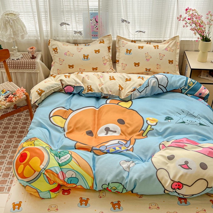 91家纺网 家纺一手货源 找家纺 KT猫直营店 2026新款卡通斜纹磨毛大版四件套 懒懒熊