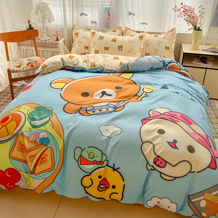 91家纺网 家纺一手货源 找家纺 KT猫直营店 2026新款卡通斜纹磨毛大版四件套 懒懒熊