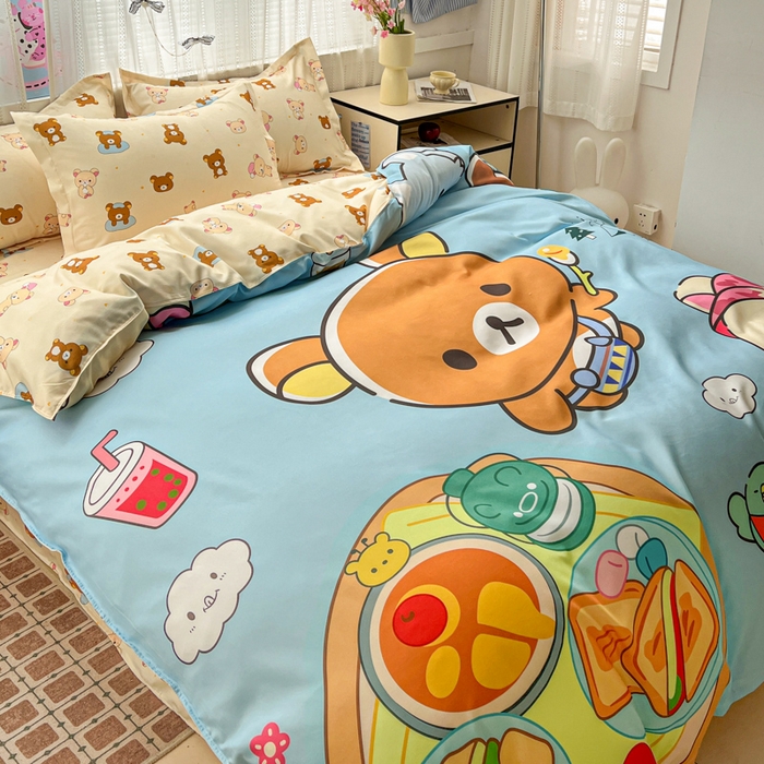 91家纺网 家纺一手货源 找家纺 KT猫直营店 2026新款卡通斜纹磨毛大版四件套 懒懒熊